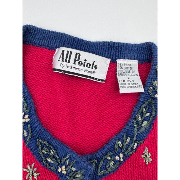 Christmas Vintage Womens Chunky Seasons Greetings Cardigan Knitted Large - Picture 3 of 4